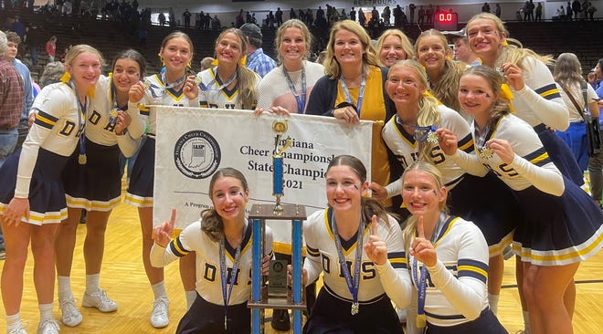 Delta High School cheerleaders won a state championship for the Varsity C Division in the Indiana Cheer Varsity State Finals on Nov. 6 at New Castle High School.