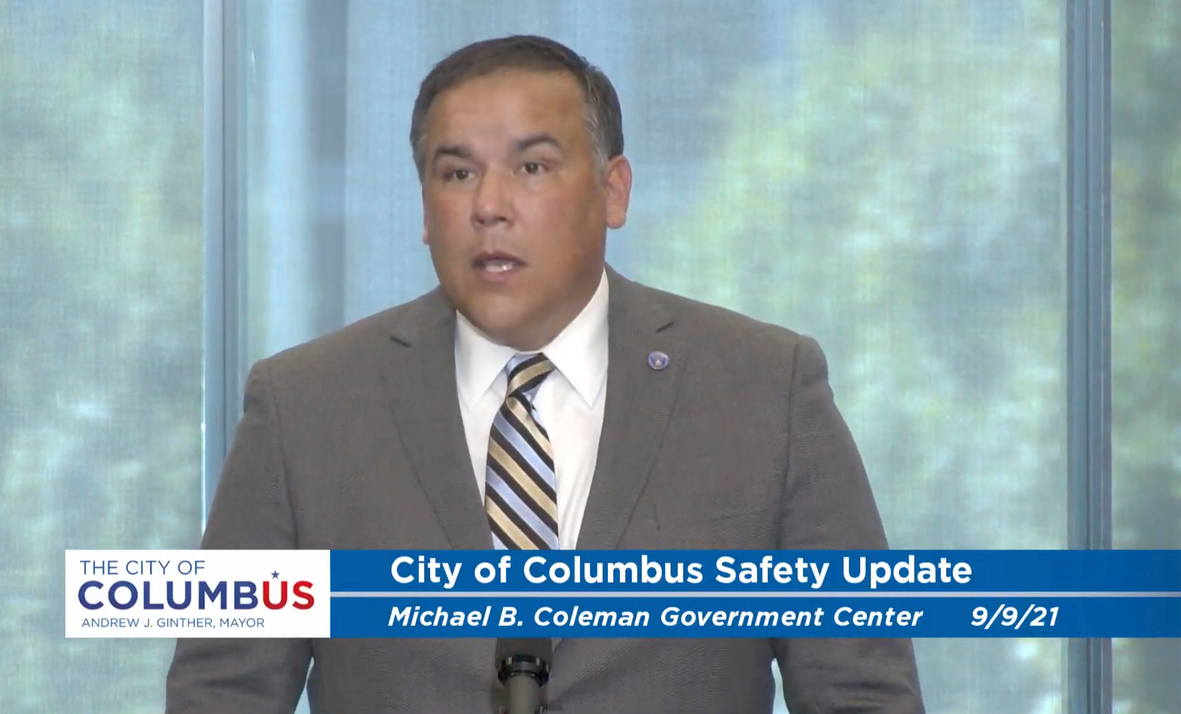 Columbus Mayor Andrew Ginther announces that the Department of Justice has accepted the city's invite to review the Columbus Division of Police during a press conference on Sept. 9, 2021.