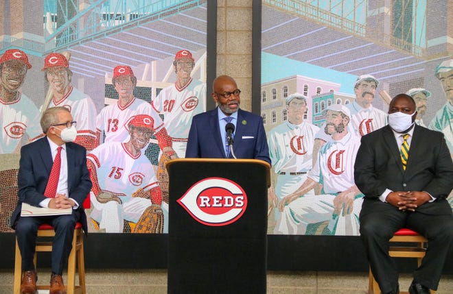 Elfred Anthony Pinkard, president of Wilberforce, speaks at a press conference announcing the return of the school's baseball team on Tuesday, Nov. 9, 2021.