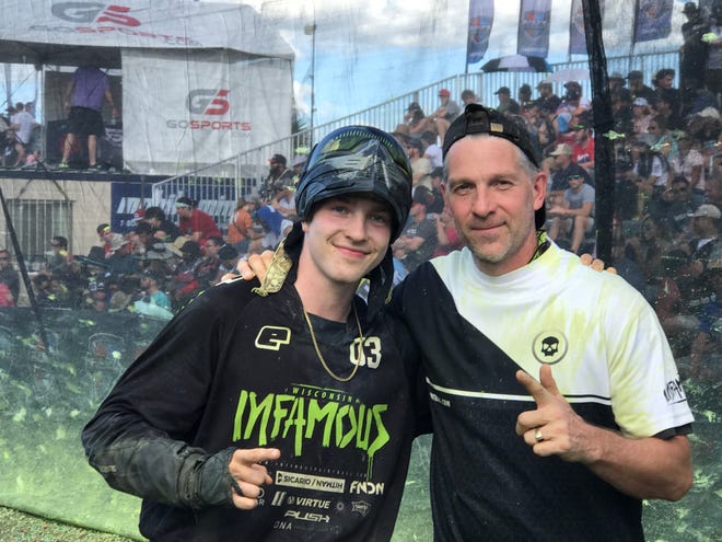 Jonah Jamroz's dad, Steve, moments after the Wisconsin Infamous won the NXL World Cup in 2019. Steve has been to and filmed all of Jonah's practices and tournaments.