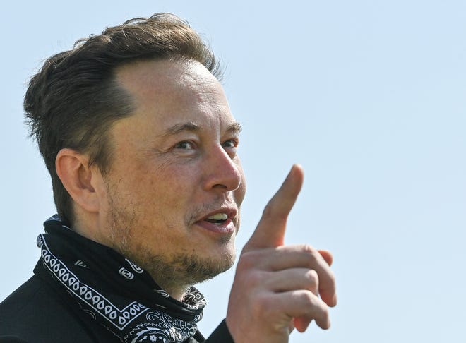 Tesla CEO Elon Musk talks during a tour of the plant of the future foundry of the Tesla Gigafactory on Aug. 13, 2021 in GrÃ¼nheide near Berlin, Germany. (Patrick Pleul - Pool/Getty Images/TNS)