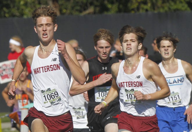 Watterson seniors Cris Kubatko and Max Latshaw sprint to the finish in the Division II state meet Nov. 6 at Fortress Obetz. Kubatko (16:00.1) finished 10th, one place better than Latshaw (16:00.3).