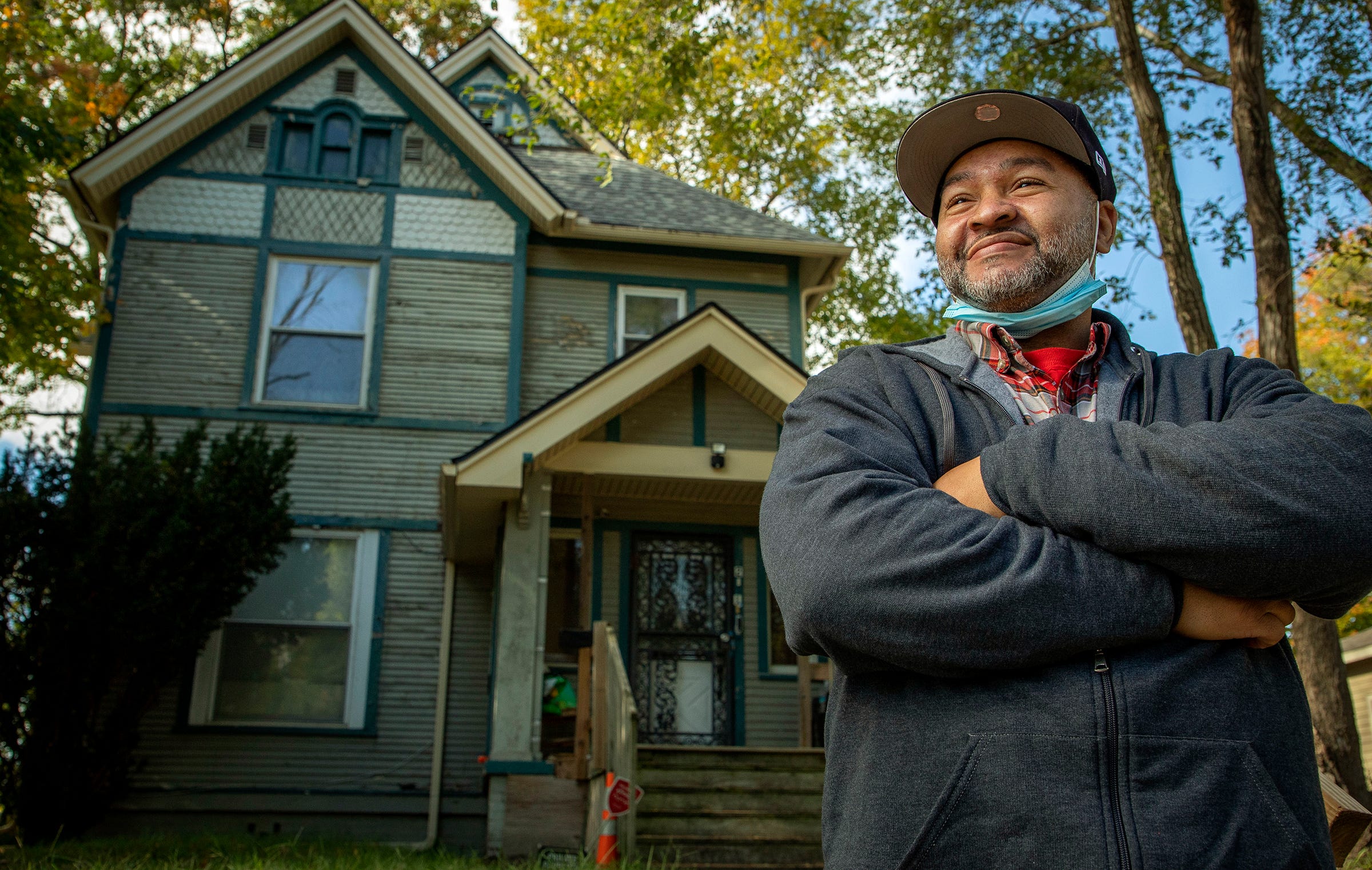 Nathan Smith, of Benton Harbor, talks about the water situation in Benton Harbor in front of his Colfax Avenue home on October 26, 2021. Smith has a rather large social media following and a lot of the community discussion of the dissatisfaction with this contamination and government's response to it has occurred via his posts. Recently, Gov. Whitmer has called for spending $20 million in Benton Harbor to replace nearly 6,000 service lines, most suspected of containing lead, within five years.