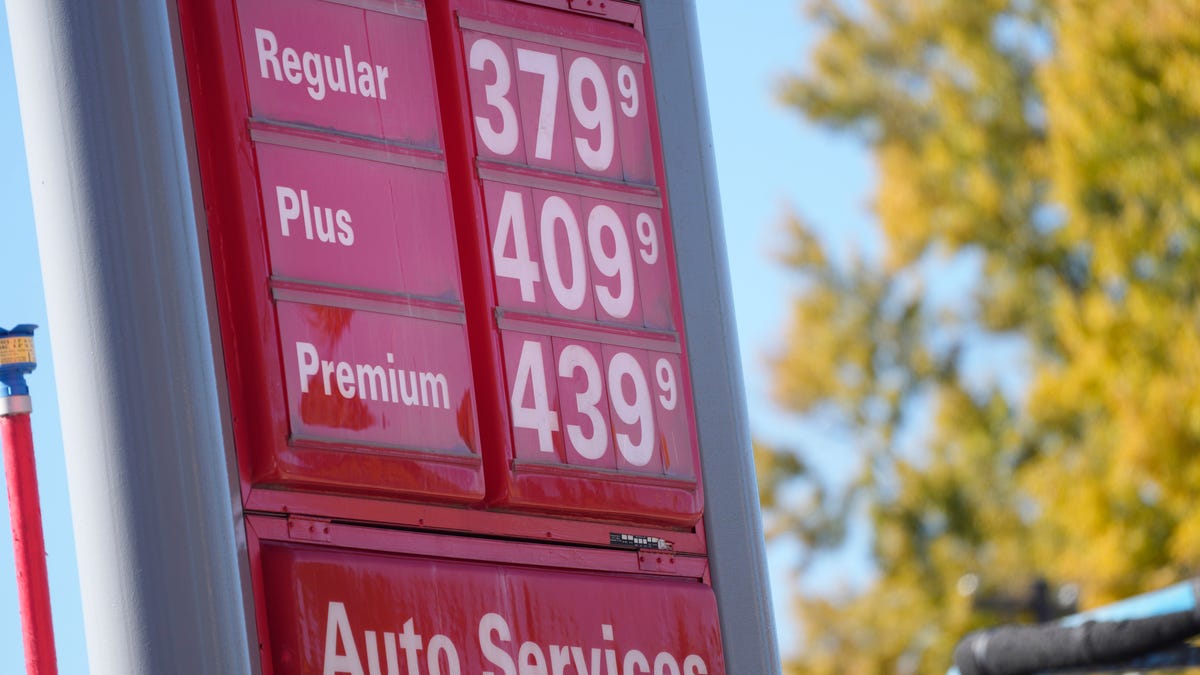 The prices for grades of gasoline are shown on a sign outside a Conoco station Friday, Nov. 5, 2021, in Denver. (AP Photo/David Zalubowski) ORG XMIT: OTKDZ106