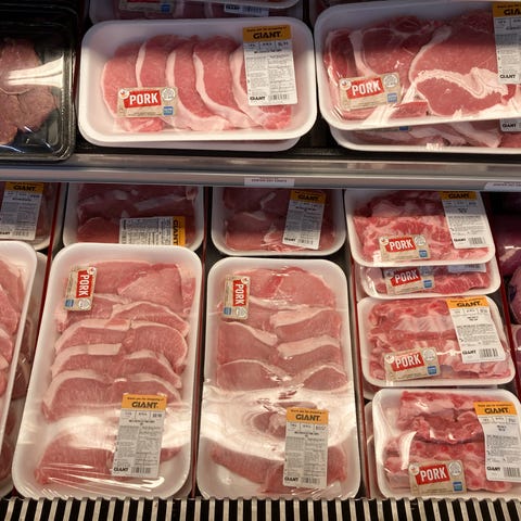 Pork products at a grocery store in Roslyn, Pa., s