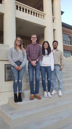 Biology students at Southwestern Oklahoma State University were recently awarded research grants to fund undergraduate research projects they are completing with faculty mentors. Recipients were, from left, Makayla Hicks, of Moore; Nicholas Bauer, of Guymon; Megan Strotman, of Oklahoma City; and Uzziah Urquiza, of Guymon.
