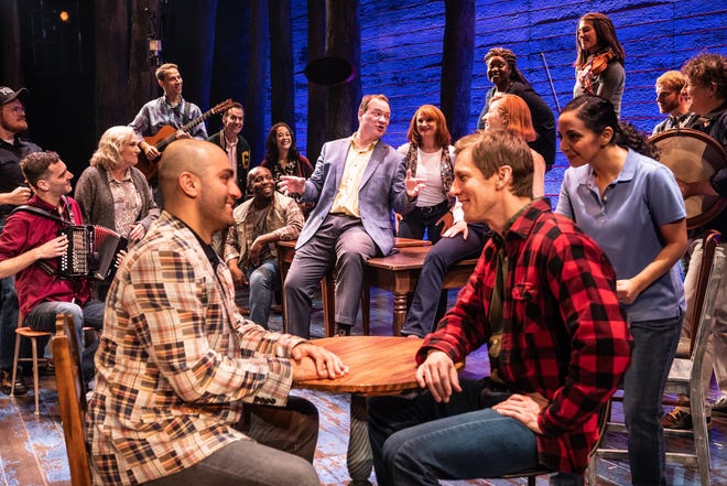 Nick Duckart (left) as Kevin J. with Andrew Samonsky as Kevin T. in "Come From Away."