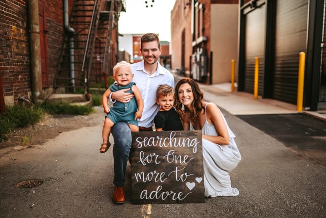 David and Ashlee Schwartz pictured with their sons Leyton and Aiden. The high school sweethearts are using Facebook with the hopes of finding another baby to add to their family through adoption.