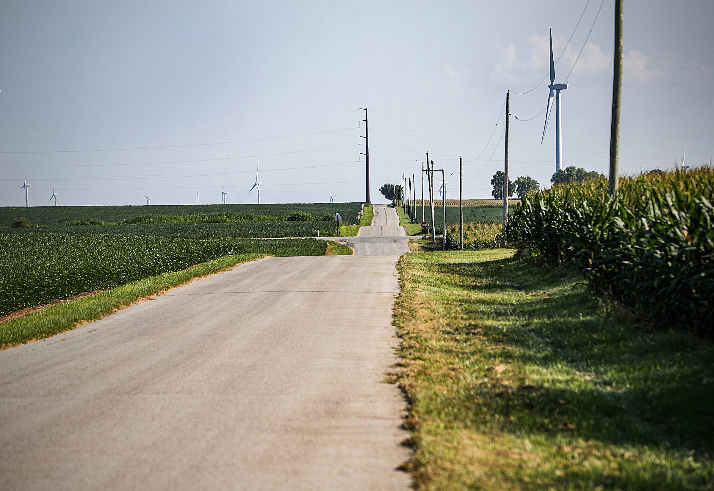 A rural stretch of road north of Lafayette, Indiana, on Wednesday, August 4, 2021.