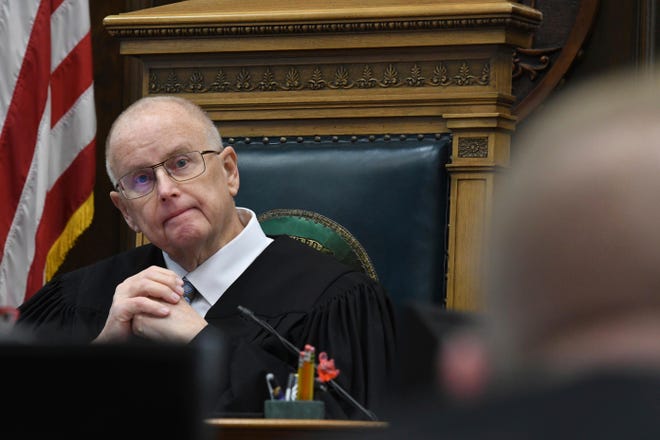 Judge Bruce Schroeder listens as Assistant District Attorney James Kraus argues Friday to include lesser charges when the Kyle Rittenhouse case goes to the jury.