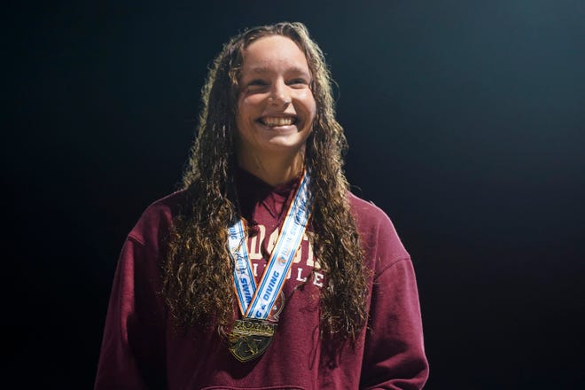 Port St. Lucie senior Sarah Evans, a Florida State signee, finished her high school career by winning the 100 backstroke with a time of 53.70 at the FHSAA 3A Swimming and Diving Championships on Saturday, Nov. 13, 2021, at Sailfish Splash Waterpark in Stuart.
