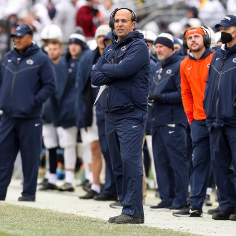 Penn State head coach James Franklin looks on from