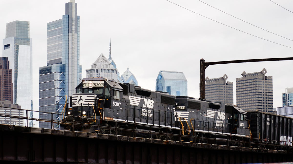 Freight rail  Some of the $66 billion infrastructure funding for rail travel would also be used for freight and passenger rail safety.  A Norfolk Southern freight train moves along elevated tracks in Philadelphia, Wednesday, Oct. 27, 2021.