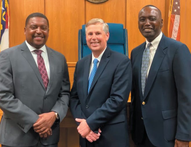From right, Fayetteville Mayor Mitch Colvin, Cumberland County District Attorney Billy West and Chairman of the Cumberland County Board of Commissioners Charles Evans.