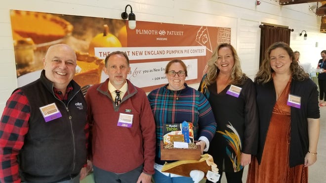 Sheila Courtney, center, with judges from the Great New England Pumpkin Pie Contest, learned all her cooking and baking skills from her mother.