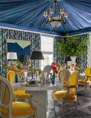 Corey Damen Jenkins participated in the Kips Bay Decorator Show House Dallas with a formal dining room called, "A Tent for New Beginnings." It includes classic motifs, haute couture details and plenty of panache.