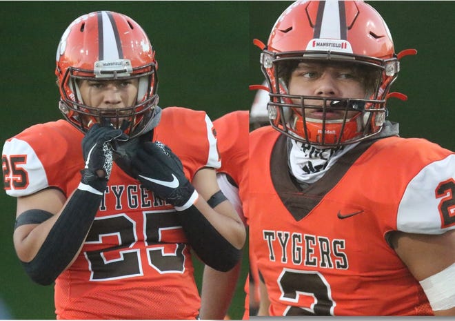 Mansfield Senior's Makhi Bradley (25) was named the Division III Northwest District Defensive Player of the Year while older brother Myles Bradley (2) was named the Division III Northwest District Offensive Player of the Year in 2021.