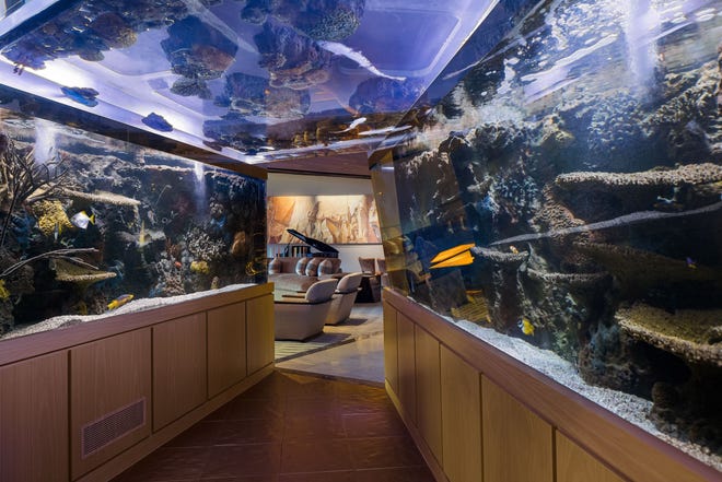 The "aquarium tunnel" at 706 Summit Cove in Palm Desert has two exotic aquariums and a shark aquarium