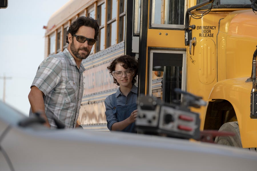 Gary Grooberson (Paul Rudd) works after hours with Phoebe (McKenna Grace) in "Ghostbusters: Afterlife."