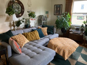 Just a few more pillows on the couch contribute color and texture to the room.