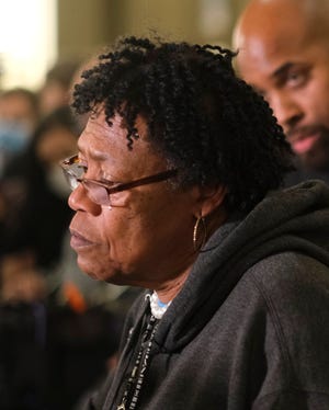 Madeline Davis Jones and other family members and friends speak to the media about Julius Jones' execution at the Capitol Wednesday, November 17, 2021.