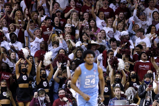 A sea of College of Charleston student fans were part of the energized environment that greeted North Carolina and Kerwin Walton on Tuesday night at TD Arena.