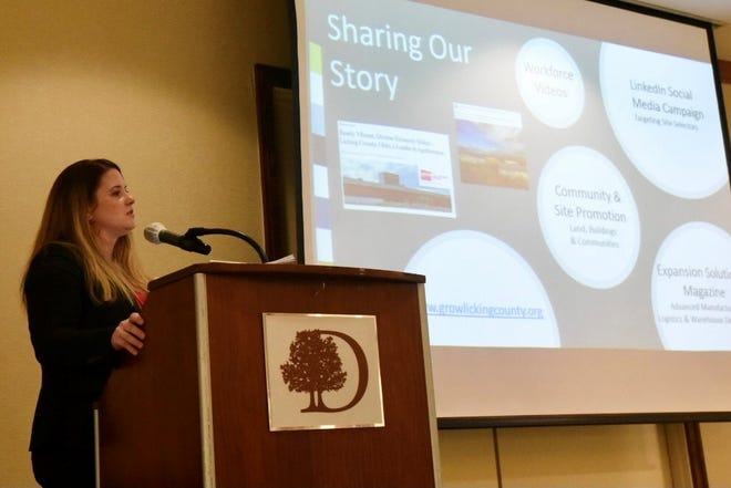 Grow Licking County Executive Director Alexis Fitzsimmons speaks about economic development at a Licking County Chamber of Commerce lunch at the DoubleTree Hotel in downtown Newark on Wednesday Nov. 17, 2021.