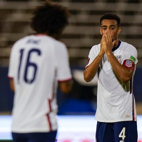 Tyler Adams (4) reacts during the USMNT's draw aga