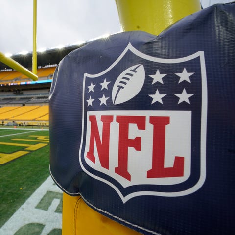 This is the NFL logo on the goalpost at Heinz Fiel