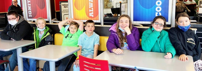 Students in Burger King from left are: David Drake, Trevor Stevenson, Teagan Lehman, Owen Yoder, Bridgette McCormick, Ella Krouse and Miley Ritchea.