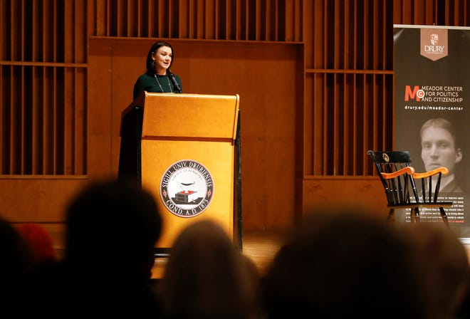 NPR White House correspondent Tamara Keith speaks at Drury University on Wednesday, Nov. 17, 2021, about the future of American democracy and the news media that covers it.