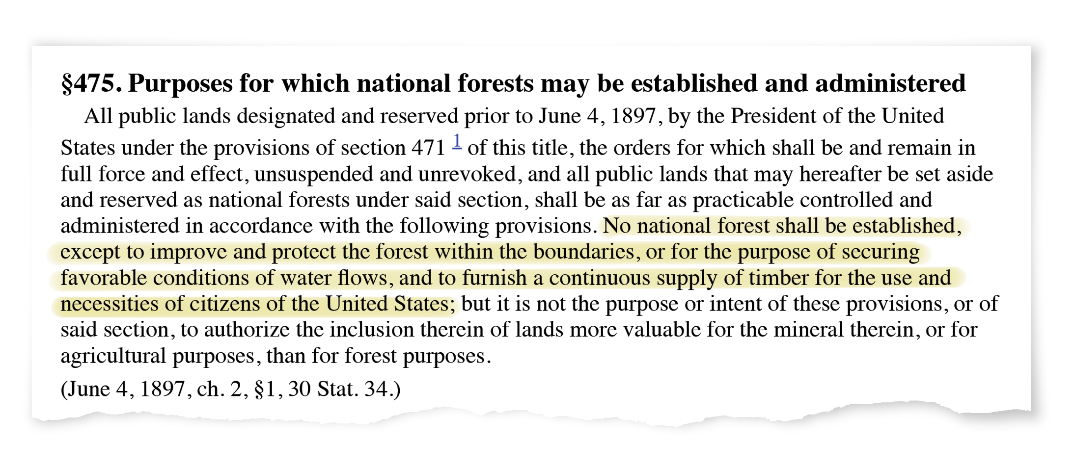 A portion of the federal code that established the Forest Service.