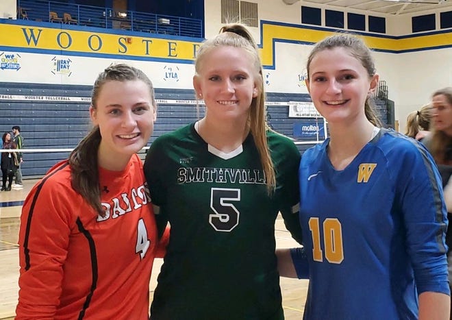 OHSVCA All-Star Players, Dalton's Mia Weaver (Div. IV), Smithville's Brooke Fatzinger (Div. III) and Wooster's Emmaleigh Allen (Div. I).