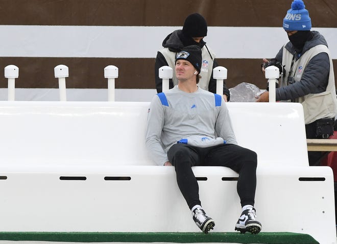 Preparing for his first NFL start, Lions quarterback Tim Boyle sits on the bench early Sunday morning.