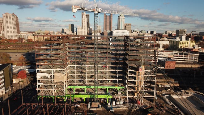 The Gravity II office building rises on West Broad Street in this November photo.