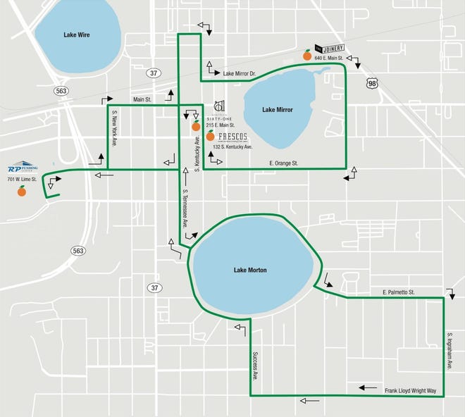 The Friday and Saturday route for The Squeeze, which offers a longer ride with more stops for passengers.