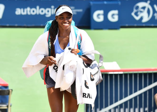 Sloane Stephens, shown here as she walks off the court after defeating Dayana Yastremska at the National Bank Open on August 10, 2021 in Montreal, has brought a dozen kids from her foundation to Indian Wells this week.