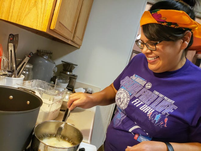 Denee Bex, a dietician at Tséhootsooí Medical Center, cooks from her home in Fort Defiance, Arizona.