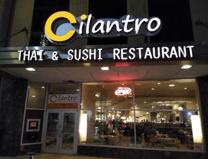 Cilantro Thai & Sushi Restaurant is at 326 S. Main St. next to Canal Park in downtown Akron.