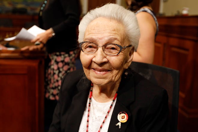 FILE - In this June 25, 2019, photo, Marcella LeBeau, is photographed on Capitol Hill in Washington. LeBeau, an Army nurse who was honored for her service during World War II and leadership in the Cheyenne River Sioux Tribe, has died at the age of 102. Family members said she "passed on to journey to the next world" late Sunday, Nov. 21, 2021, in Eagle Butte, S.D., after experiencing problems with her digestive system and losing her appetite. (AP Photo/Kali Robinson, File)