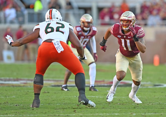 FSU defensive end Jermaine Johnson had three sacks, five tackles for loss and a forced fumble in his only game in the FSU-Miami rivalry.