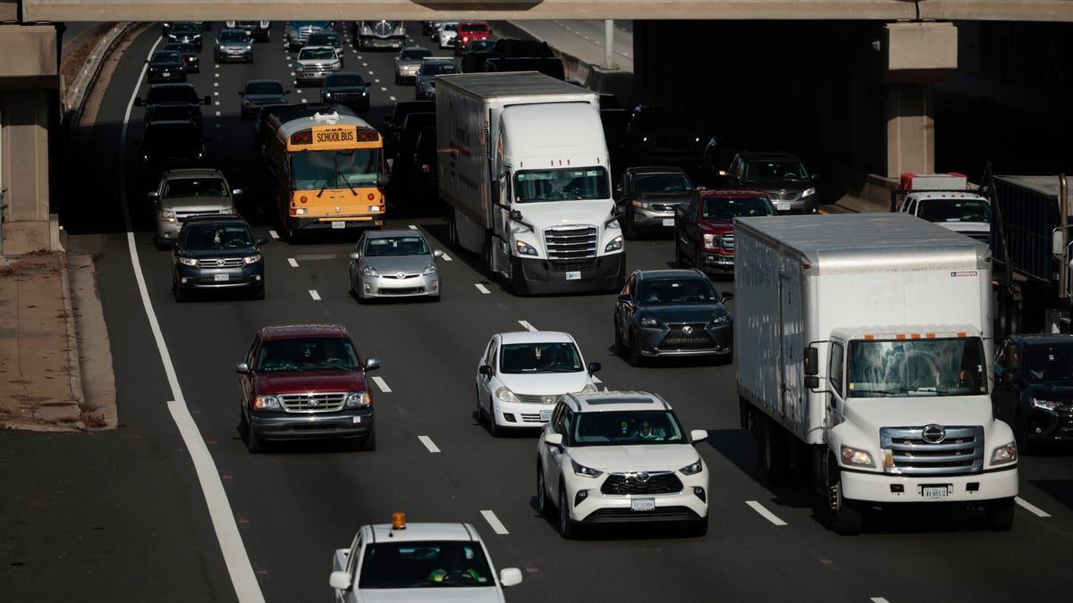 Traffic travels southbound along I-95 on November 23, 2021 in Springfield, Virginia. AAA says that 90% of Thanksgiving travelers will be traveling by car, with more than 53 million people traveling in total in the days leading up to the holiday.