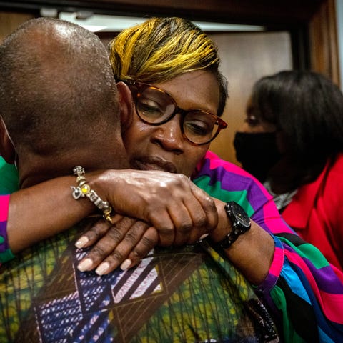 Ahmaud Arbery's mother, Wanda Cooper-Jones, is hug