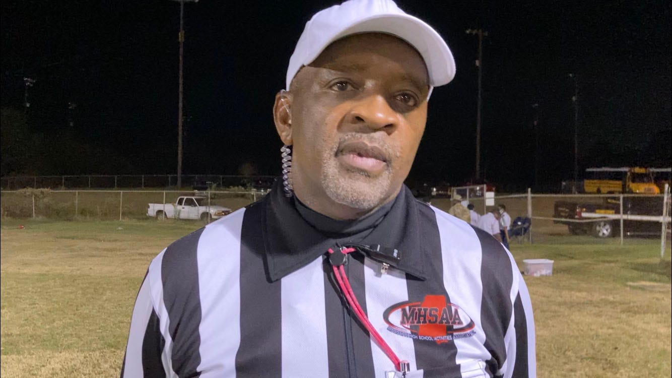 Anthony Perkins was the lead official for a high school football matchup between Provine and Holmes County at North Jackson Field on Thursday, Oct. 14, 2021. Perkins, a high school football official for nearly 20 years, was sidelined with COVID-19 last fall but returned later in the season as head official for the Mississippi High School Activities Association 2A state championship game.