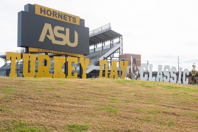 The Turkey Day Classic tailgate in front of ASU Stadium in Montgomery, Alabama on Thursday, November 25, 2021.