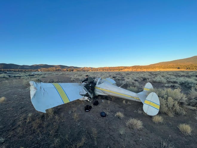 Ventura County Sheriff's authorities at the scene of a small plane crash in the remote Lockwood Valley area on Wednesday, Nov. 24, 2021.