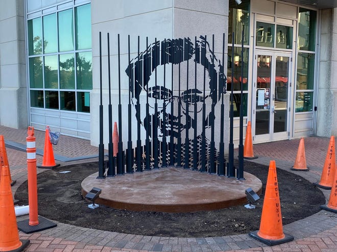 The new Rosa Parks memorial exhibit is installed outside the Rosa Parks Museum in Montgomery, Ala.