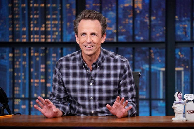 Seth Meyers during the "Late Night With Seth Meyers" monologue on Nov. 23, 2021.