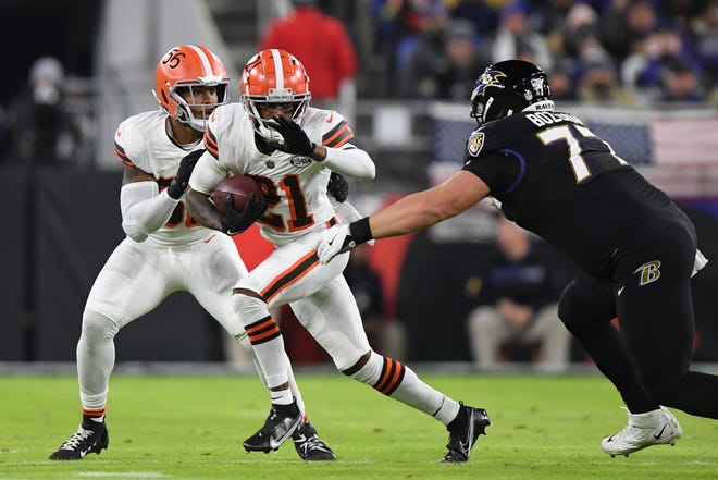 Browns cornerback Denzel Ward is having his best season with a new contract extension the possible reward. [Terrance Williams/Associated Press]