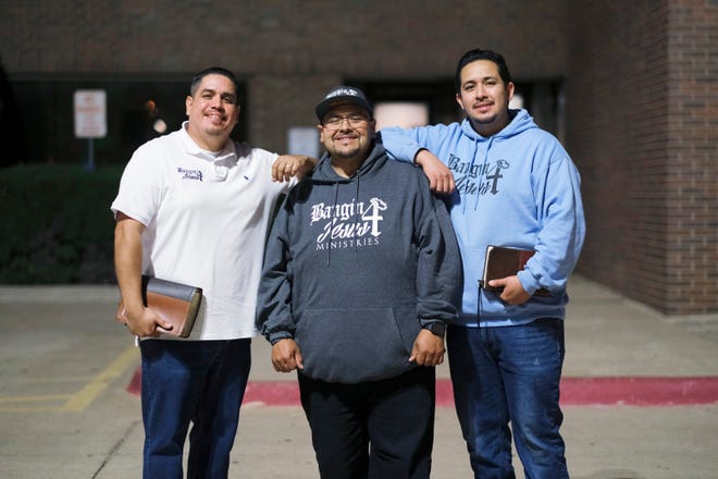 In this November 2021 photo, David Medina, Luis Perez and Guillermo Zuniga, co-founders of the Bangin' 4 Jesus ministry, pose for a photo outside the Oklahoma County Juvenile Justice Center before the ministry serves a Thanksgiving meal to juveniles on one of the units.